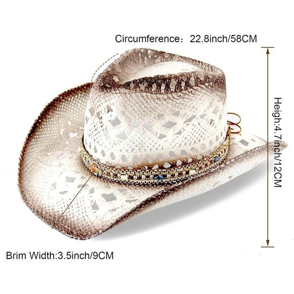 Women\'s White Straw Cowgirl Woven Western Two Decorative Bands Sun Hat main image 5